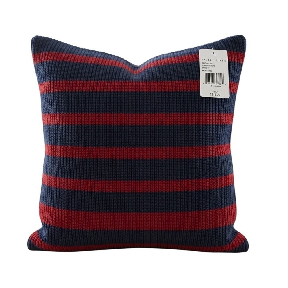 Ralph Lauren Toulon Stripe Decorative Throw‎ Pillow NEW Nautical Navy/Red [$215]